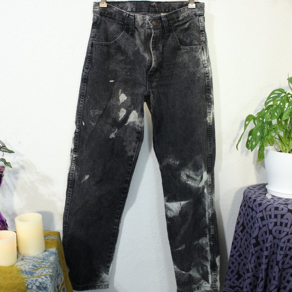 Upcycled Bleach Dye 30 x 30 Black Denim Rustler Jeans